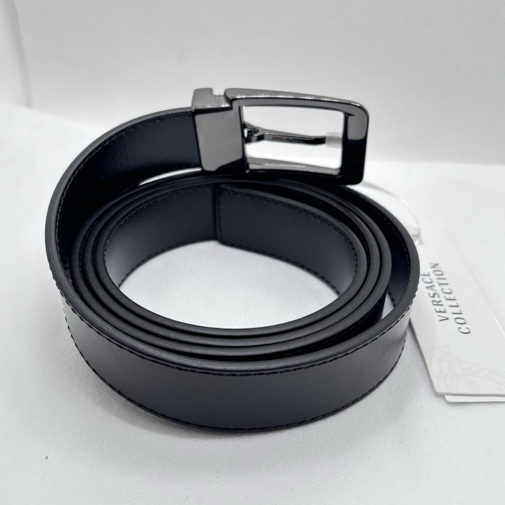 Versace Collection Leather Logo Buckle Belt One Size Black Sz 120 - Picture 4 of 8